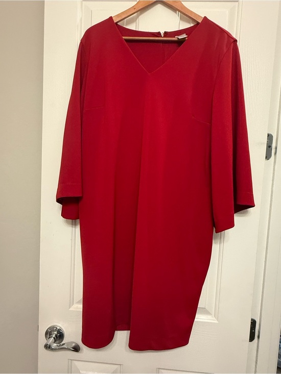 Chico's Dresses & Skirts - Chico’s Red V-Neck Shift Dress with Flare Sleeves Size 3